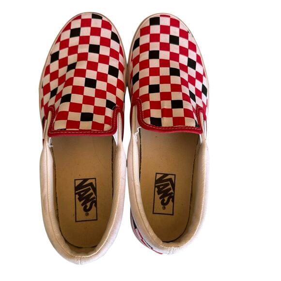 Vans Slip Ons Size Womens 11 Mens 9.5 Red White Black Checkered - Picture 4 of 9